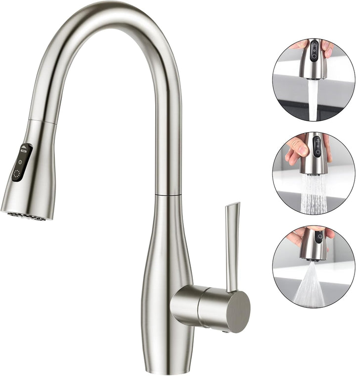 CREA Wasserhahn Küche mit 3 Funktionen Brause, Küchenarmatur mit Ausziehbarer Brause, 360° Drehbar M