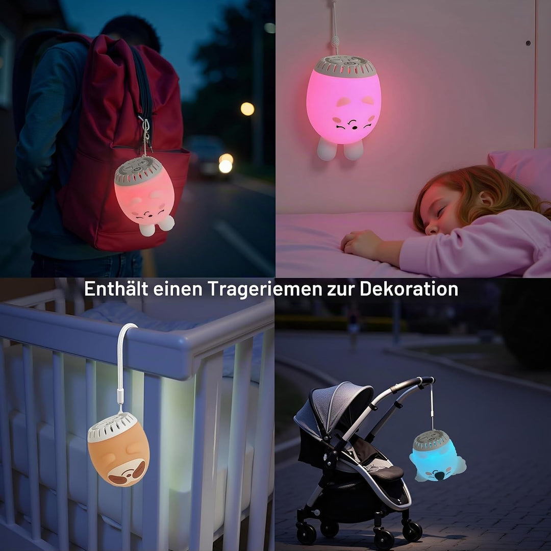 Nachtlicht für Kinder – Weiches Silikon Tierisches LED Nachtlicht mit White Noise, Berührungssensor