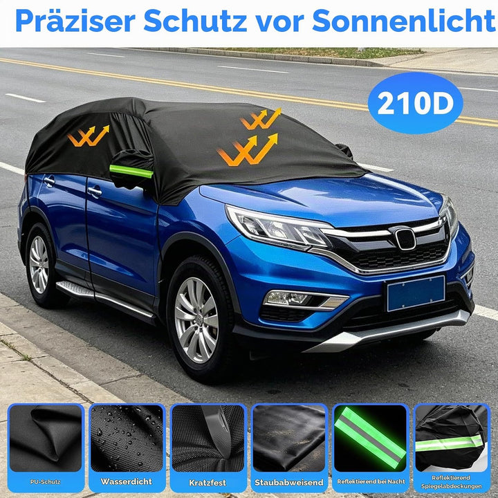 210D Autoabdeckung Wasserdicht Outdoor Halbgarage für Auto SUV, Allwetterschutz Autoplane Abdeckplan