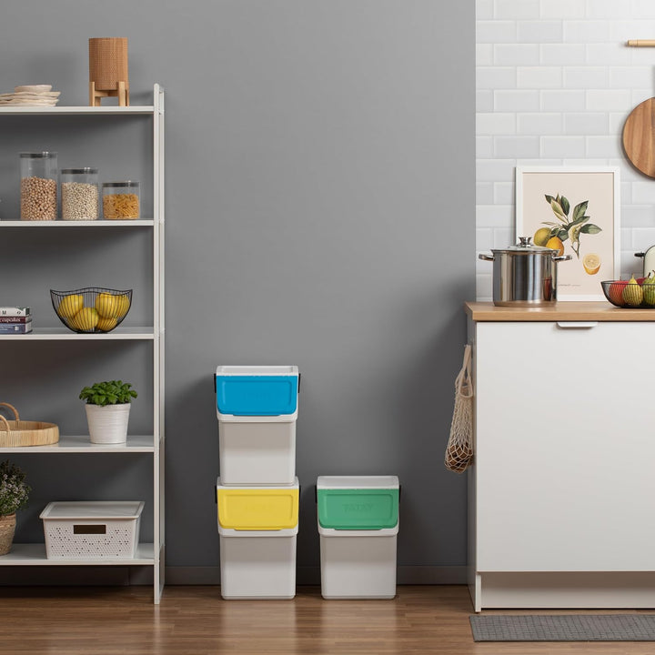 TATAY Mülltrennsystem Easy Waste 20L | 3er Set Recycling Behälter | Modular und Stapelbar | Deckel m