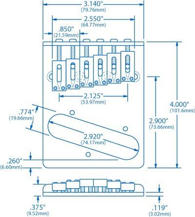 GTC201C Bridge for Tele Chrome WD for Telecaster 6 Brass Saddles