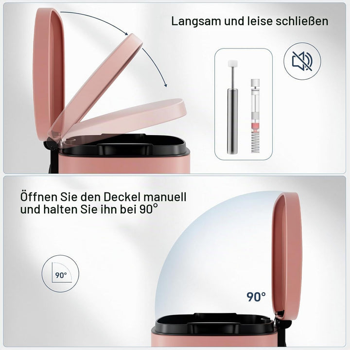 Clevich Mülleimer 50L aus Stahl, Abfalleimer, Tretmülleimer mit Soft-Close Deckel, Fusspeda, abnehmb