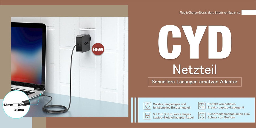 CYD 65W Notebook-Netzteil für Laptop-Ladekabel Probook x360 440 G1 14-ba175nr 11 G5 EE 11 G4 EE 11 G