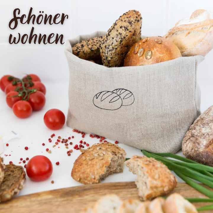 slowroom Brotbeutel 30 x 34 cm und Brotkorb 2 in 1 - Brotkorb Stoff - doppelte Leinenschicht - Brötc