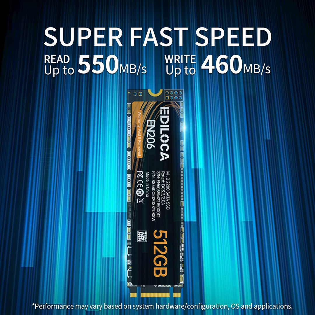 Ediloca EN206 512GB 3D NAND TLC M.2 SSD, M.2 2280 SATA III 6Gb/s SSD interne Festplatte, Lese-/Schre