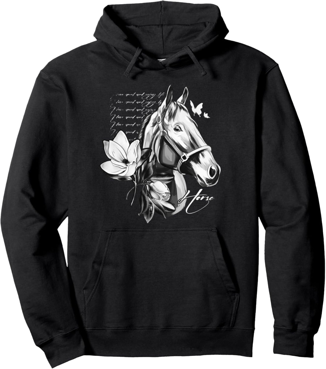 Schönes Pferd mit Magnolien Blumen Pullover Hoodie