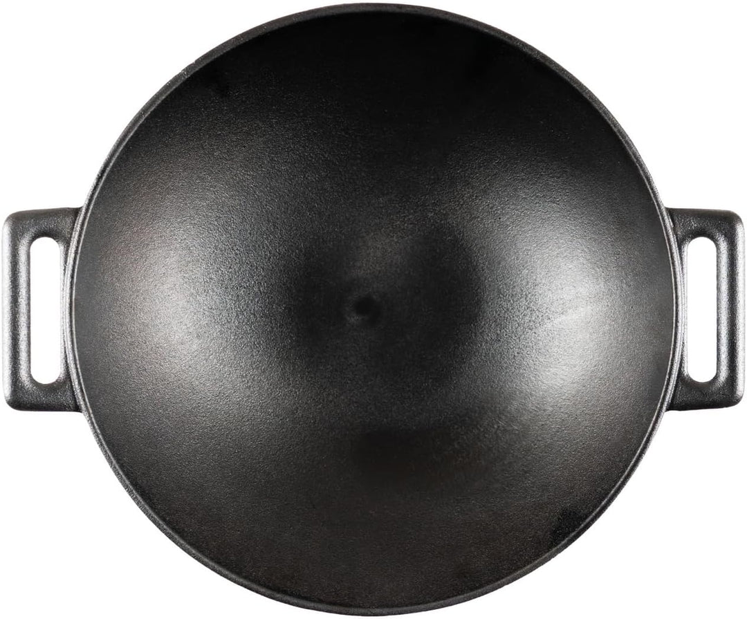 Wok aus Gusseisen, 31 x 8,5 cm, geeignet für Induktion, Glaskeramik, Gas und Grill, gleichmässiges G