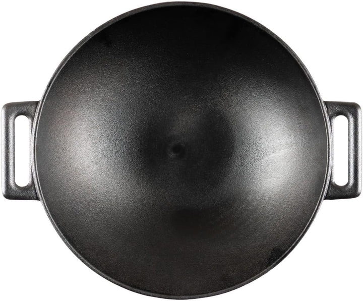 Wok aus Gusseisen, 31 x 8,5 cm, geeignet für Induktion, Glaskeramik, Gas und Grill, gleichmässiges G