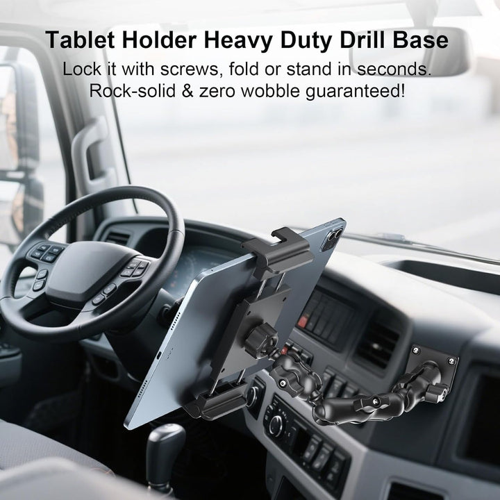 PLDHPRO Tablet Halterung Auto Bohrbasis, Tablethalterungen Auto für LKW Armaturenbrett, Wand & Schre