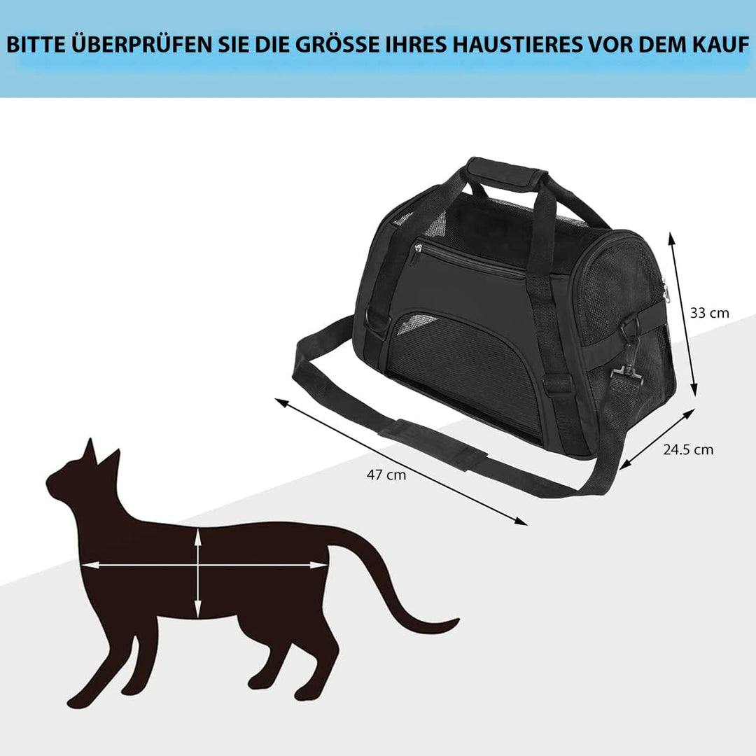 Hundetransportbox - Schwarz - M - 47 x 24.5 x 33 cm - Hundebox Hundetasche Katzenbox Autotransportbo