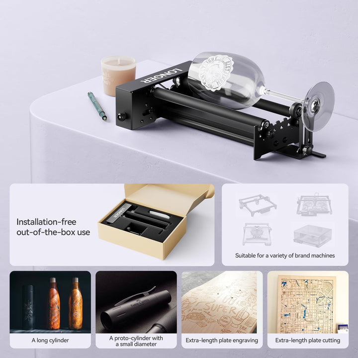 Longer Laser-Gravierer Rotationsaufsatz, Y-Achsen-Rollenmodul 360° Drehung für zylindrische Objekte