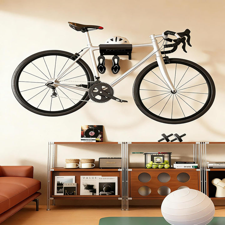 Fahrrad-Wandhalterung für Innenbereich &amp; Garage – Platzsparende Wand-Aufbewahrung mit Ablagefach und