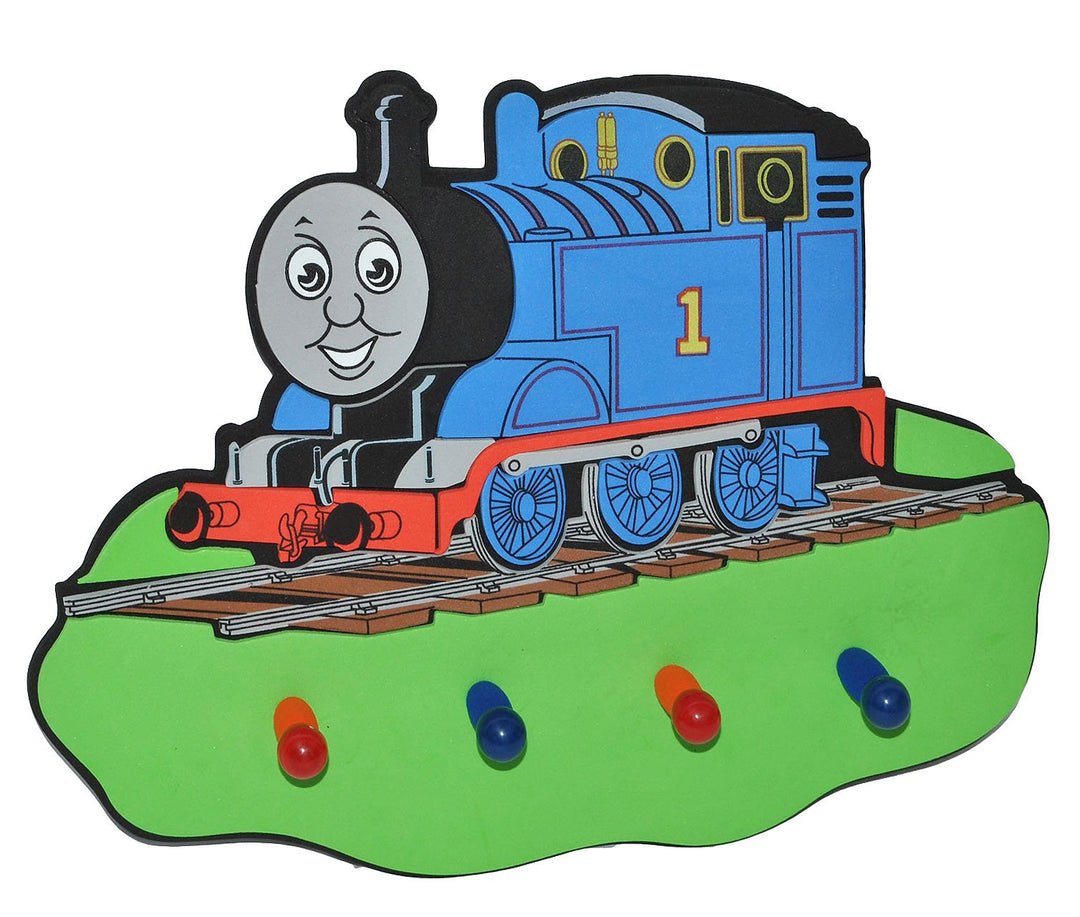 3-D Kindergarderobe - Thomas die Lokomotive - mit 4 Kleiderhaken Moosgummi - Garderobenhaken Wandhak