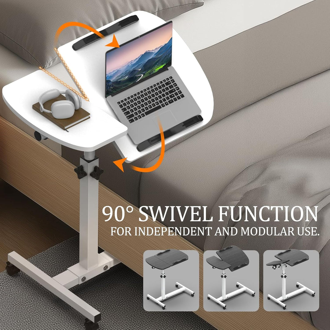Huracan Betttisch mit Rollen, Höhenverstellbarer Laptoptisch 59–89cm, Beistelltisch Doppel-Tischplat