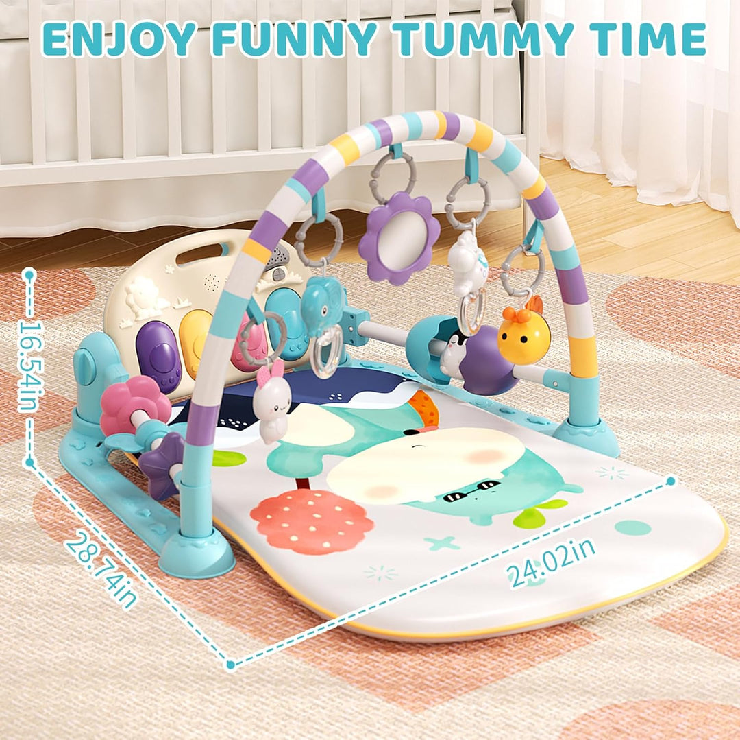 Baby Gym with Musical Piano,Babys Play Mat Tummy Time Baby Activity Gym Mat with 5 Infant Learning S
