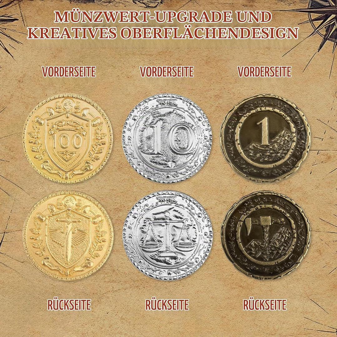 Byhoo 50PCS Metall DND Münzen, 1.2" Gold Silber Kupfer Token mit Gesichtswert für Brettspiel und Tab