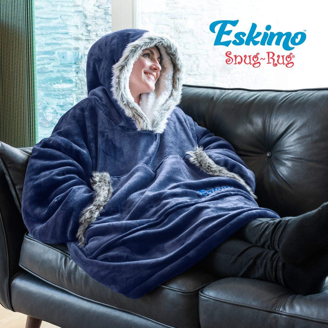 Snug Rug Blau Eskimo Decke mit Ärmel Pullover Decken-Kapuzenpullover Übergrosse Sweatshirt Hoodie Ku