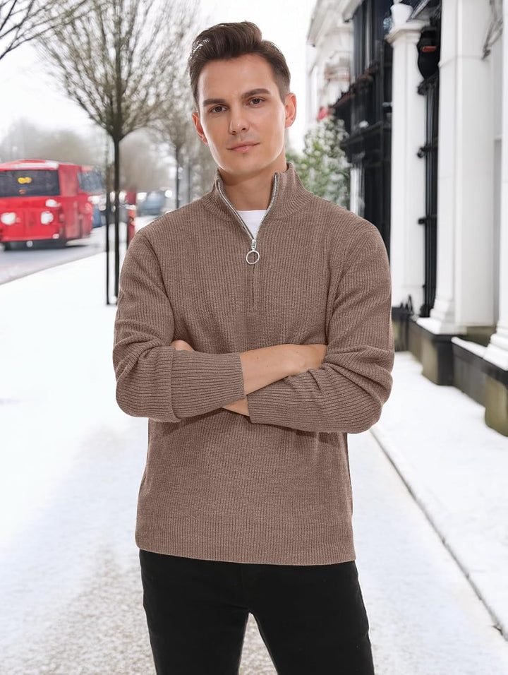 Hisir Pullover Herren Strickpullover 1/4 Zip Pulli Männer, Bequem Weich Warmer Winter Pullover für M