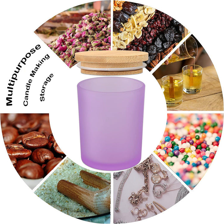 MILIVIXAY 12 Stück 340 ml matte lila Glaskerzengläser mit Deckel und Kerzenherstellungs-Kits – leere