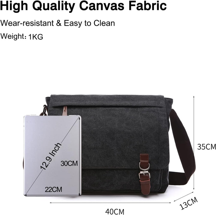 FANDARE Retro Umhängetasche Herren Segeltuch Arbeitstasche Messenger Bag Schultertasche passen 12,9-