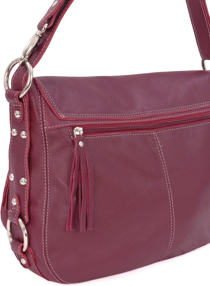 Catwalk Collection Handbags - Leder - Grosse Überschlagtasche/Schultertasche - COURIER L Rot, L Rot