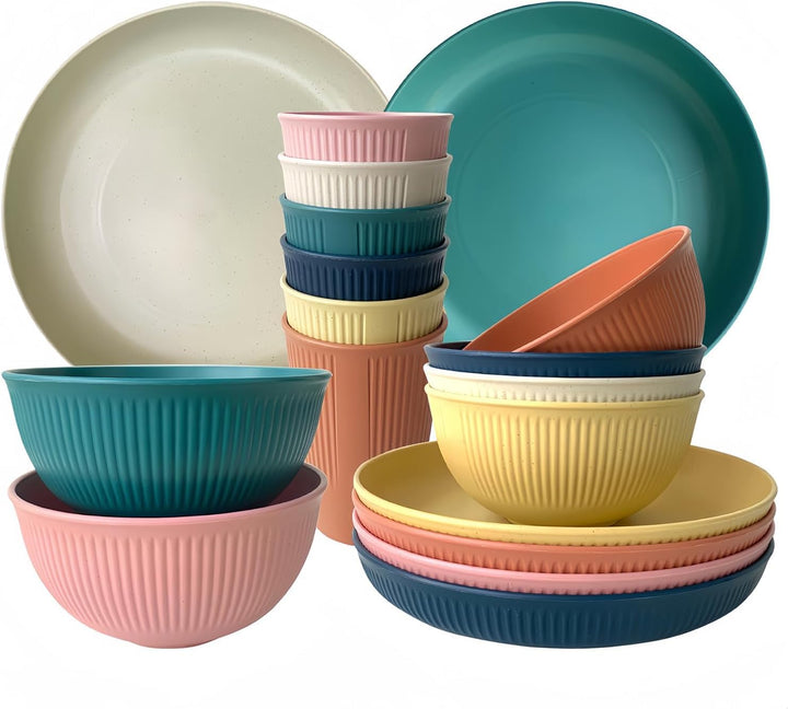 Camping Teller, Picknick Geschirr Sets 6 personen, Camping Zubehör aus Kunststoff für Party, Zuhause