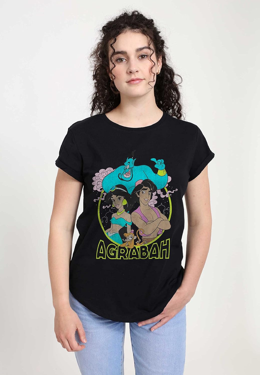 Disney Damen Aladdin Grunge Agrabah Women's Organic Rolled Sleeve T-shirt M Schwarz, M Schwarz