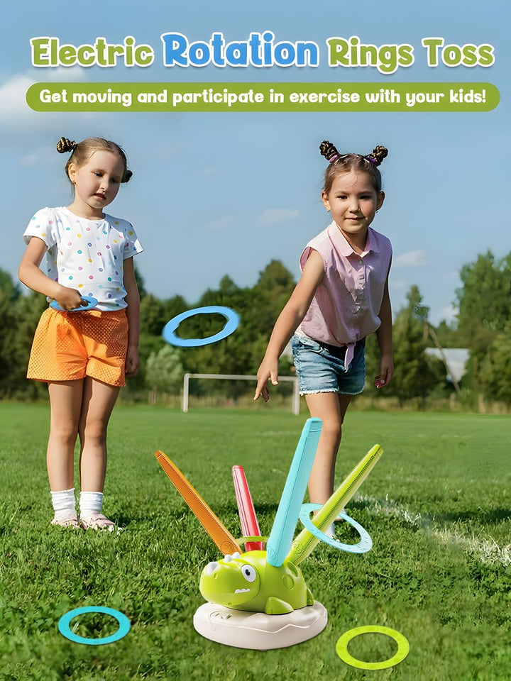 3 in 1 Outdoor Spiele für Kinder, Dinosaurier Garten Spielzeug Kinder mit Ringwurfspiel, Raketen Spi