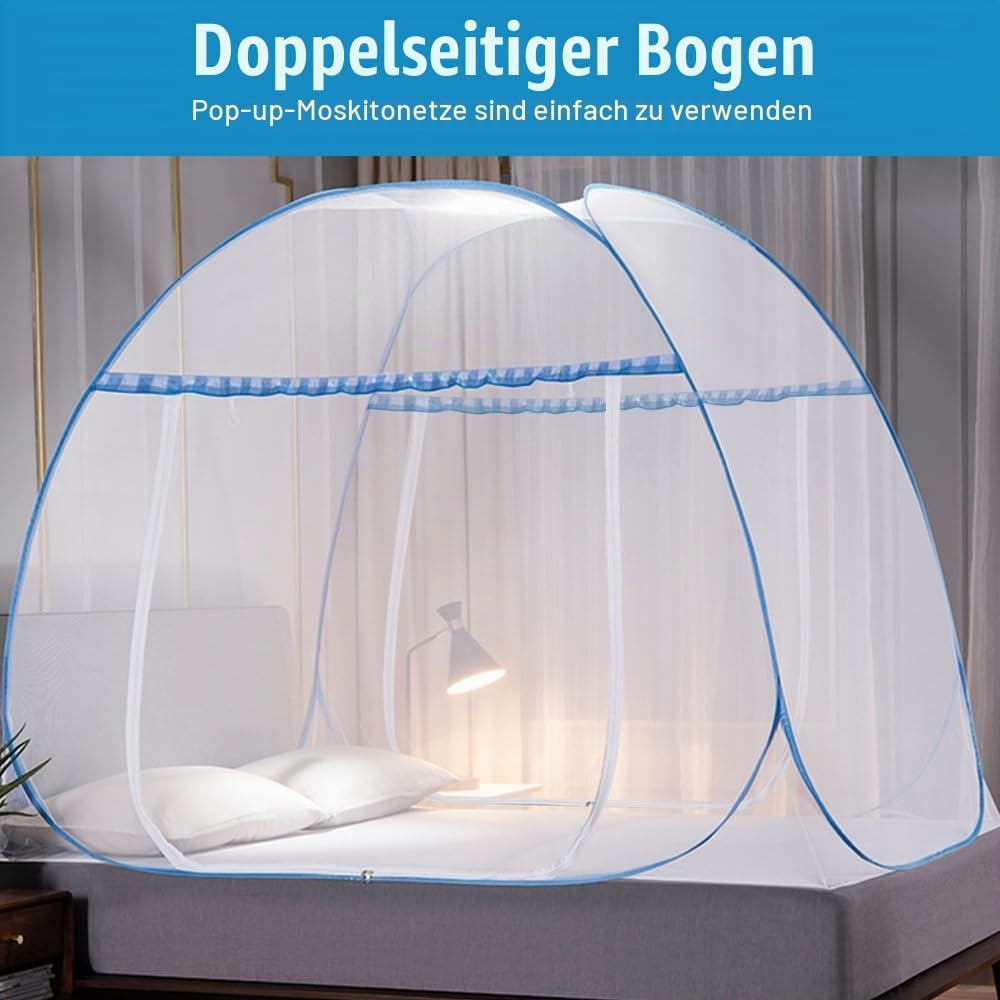 mizikuu Moskitonetz Bett, Pop up Doppeltür Moskitozelt 150 * 200cm Tragbare Faltbares Bett-Moskitone
