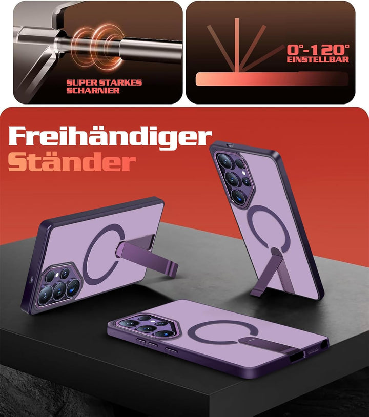Giyer Magnetisch Handyhülle für Samsung Galaxy S23 Ultra/S22 Ultra Hülle mit Ständer Schutzfolie, Sc