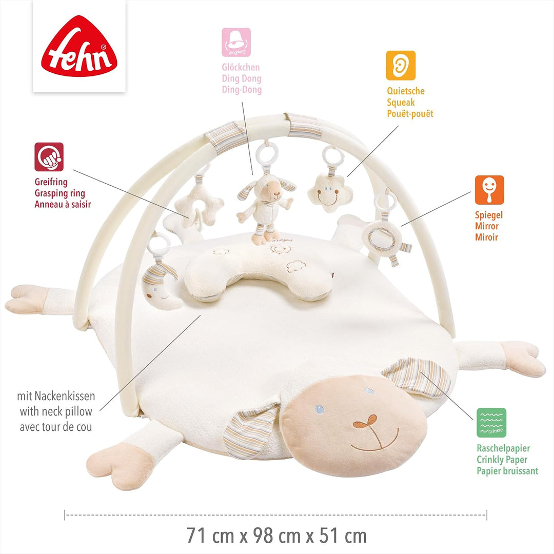 Fehn 154580 3-D-Activity-Decke Schaf / Spielbogen mit 5 abnehmbaren Spielzeugen für Babys Spiel &amp; Sp