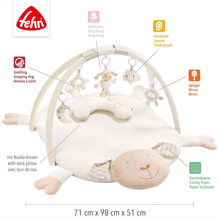 Fehn 154580 3-D-Activity-Decke Schaf / Spielbogen mit 5 abnehmbaren Spielzeugen für Babys Spiel &amp; Sp