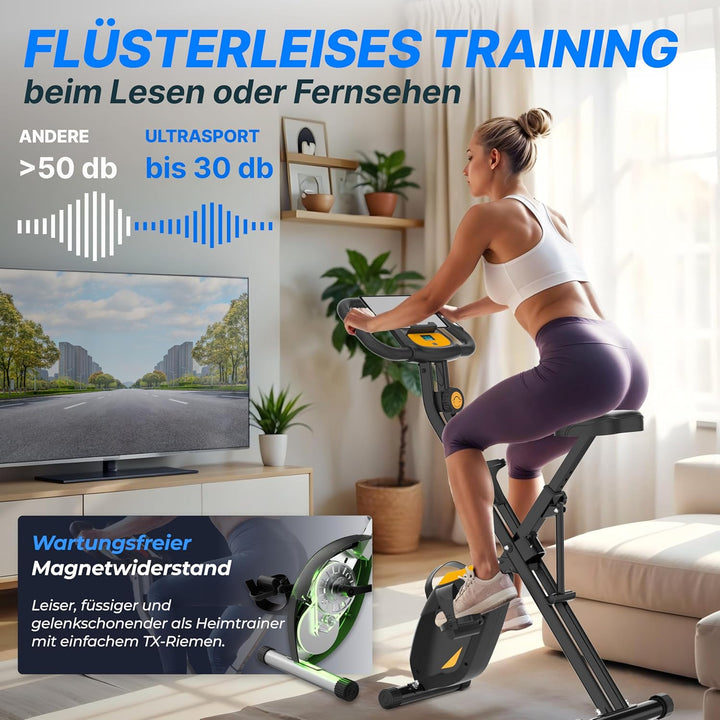 Ultrasport F-Bike Pro Heimtrainer Fahrrad Klappbar I Hometrainer Fahrrad Klappbar bis 150 KG mit Kom
