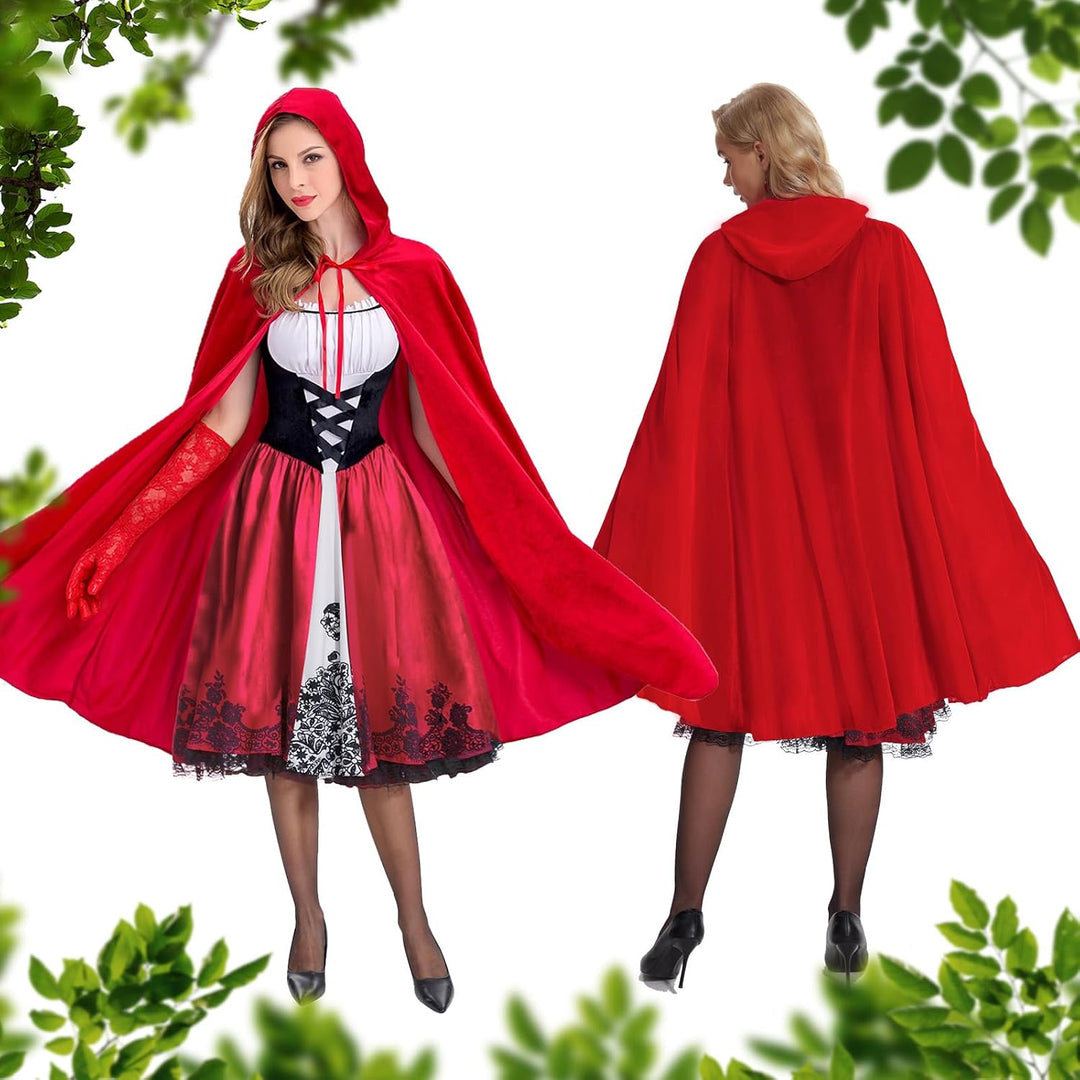 BuzzoXerex Rotkäppchen Kostüm für Damen, Rotkäppchen Kleid und Umhang mit Kapuze Halloween, Prinzess