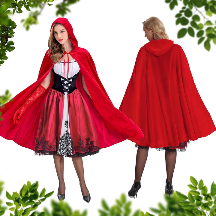 BuzzoXerex Rotkäppchen Kostüm für Damen, Rotkäppchen Kleid und Umhang mit Kapuze Halloween, Prinzess