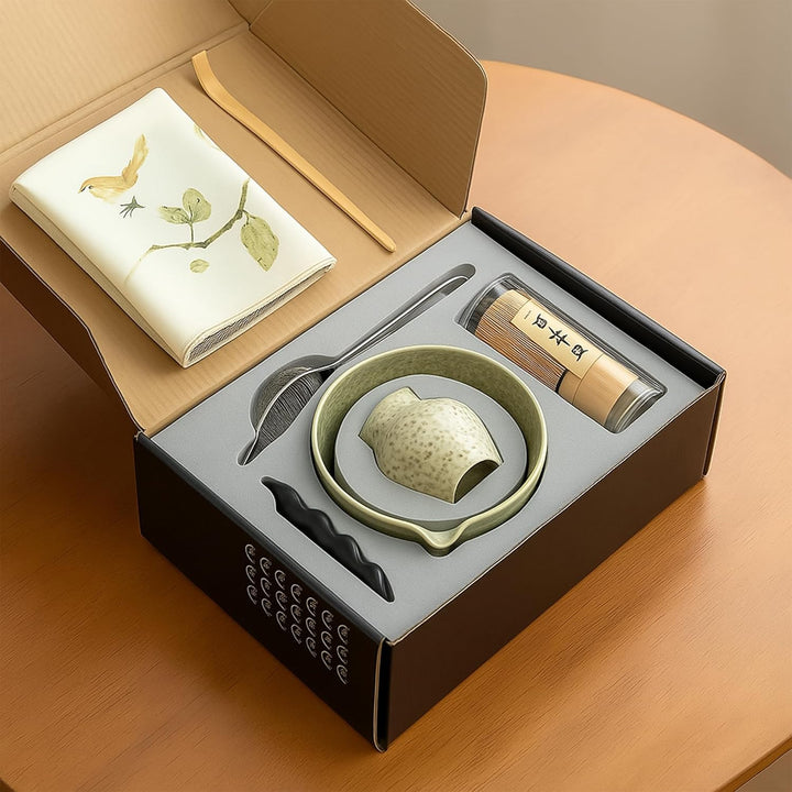 Matcha Set Premium Matcha Tee-Set, Matcha Set Tea (7-teilig) Keramik, Bambus Matcha Schneebesen, han