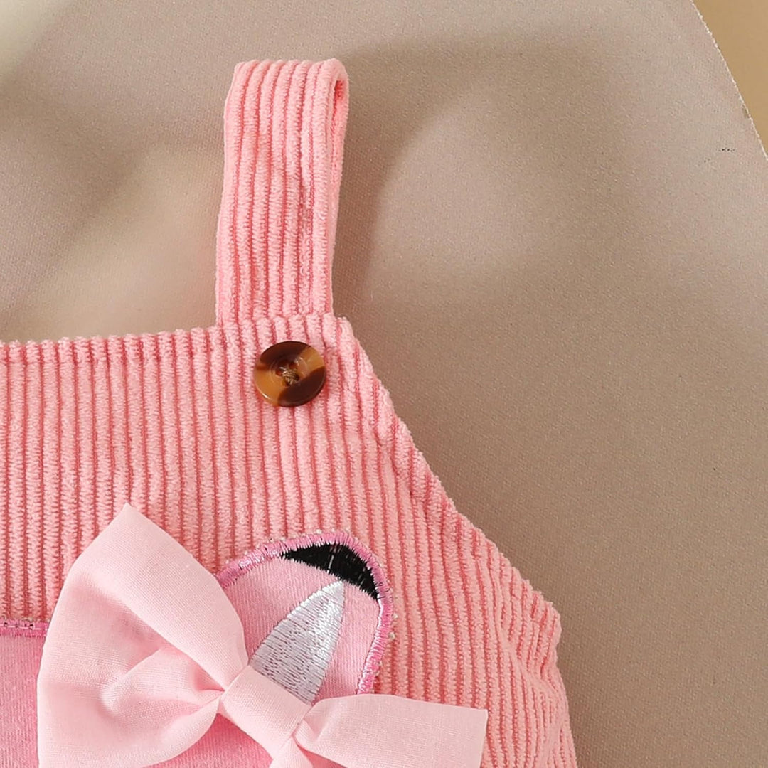 Baby Outfits für Mädchen mit Herz Print kurzärmelig Strampler Hosenträgerrock Bären Kleid Schleife S