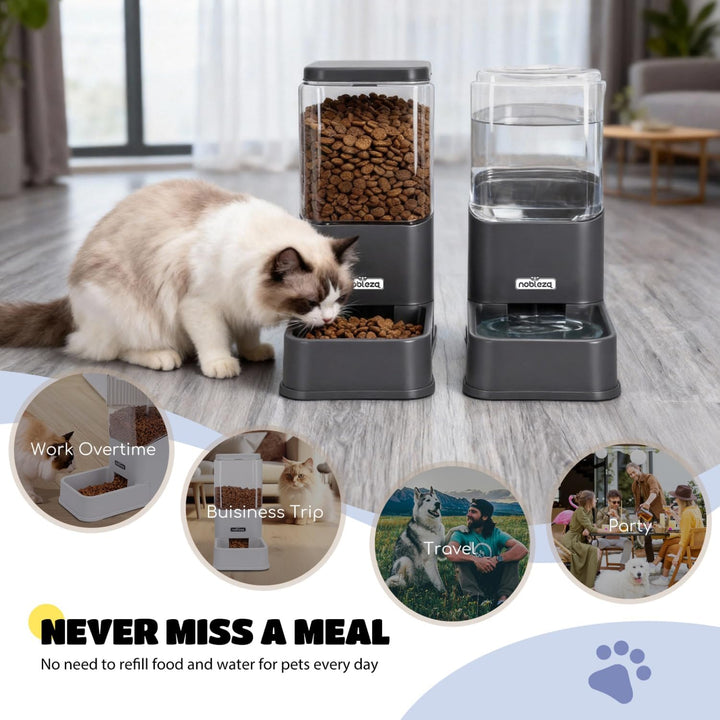 Nobleza Wasserspender Futterspender für Katze und Hund， 3.8L Automatischer Trockenfutterspender Wass