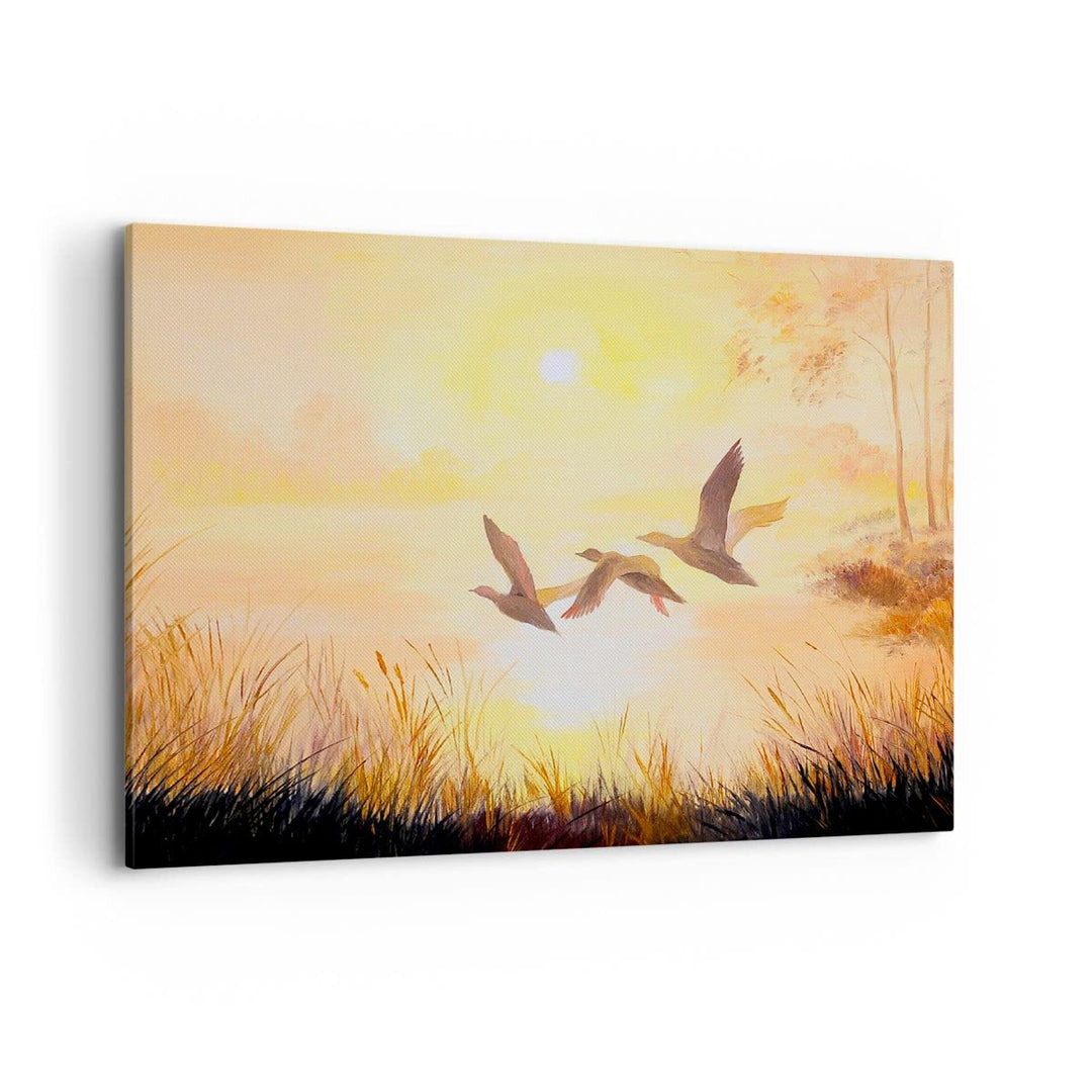 Bilder auf Leinwand 100x70cm Leinwandbild mit Rahmen Vogel Natur Wasser Gross Wanddeko Bild Schlafzi