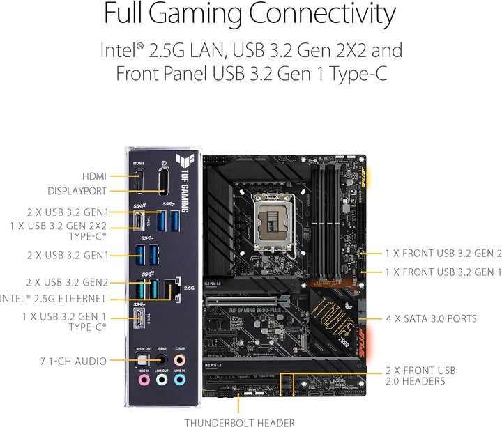 ASUS TUF Gaming Z690-PLUS Mainboard Sockel Intel LGA 1700 (Intel Z690, ATX, PCIe 5.0, DDR4, 4X M.2,