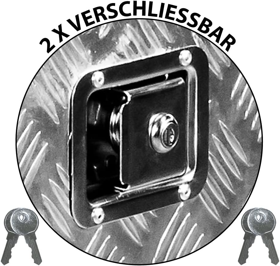 Trucky Truckbox, Deichselbox Aluminium, Anhängerbox 15 Grössen, Werkzeugkiste mit Schloss und Schlüs