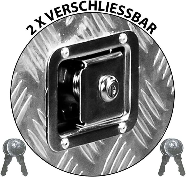 Trucky Truckbox, Deichselbox Aluminium, Anhängerbox 15 Grössen, Werkzeugkiste mit Schloss und Schlüs