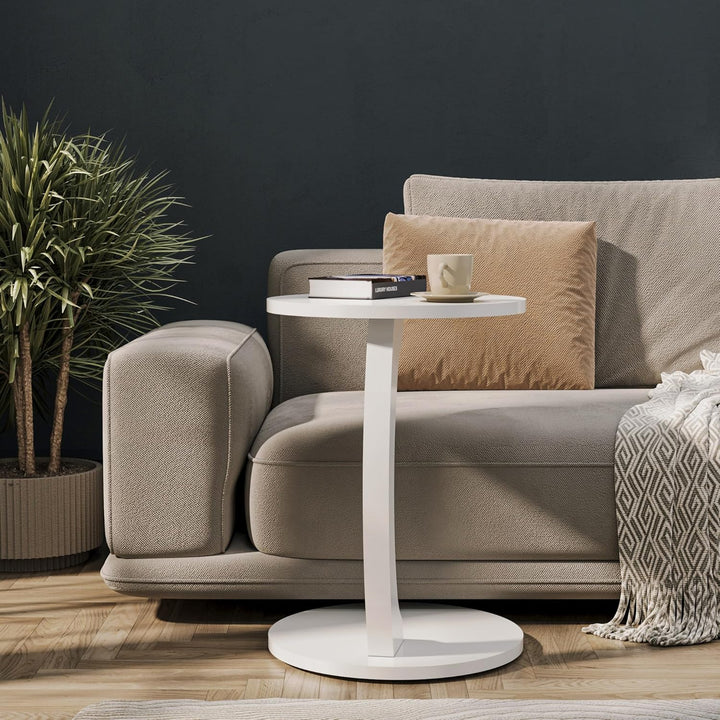Tubibu MDF - C Form Kleiner Beistelltisch, Runder Tisch als Ablagefläche für Couch und Sofa mit Roll