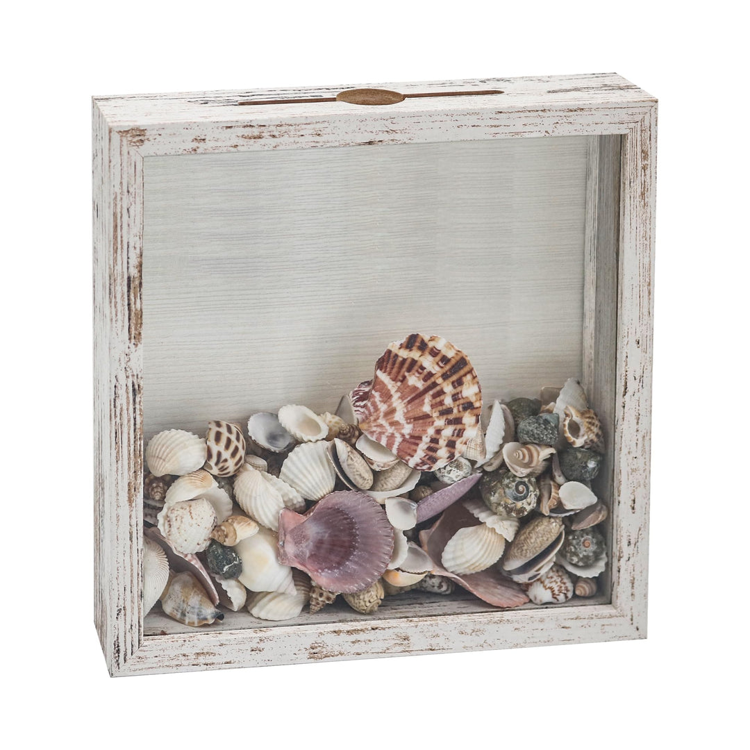 FramePro Kleine Schattenbox Muschel-Kollektion, Weiss, 20,3 x 20,3 cm, mit Schlitz, Filmreise, Sport