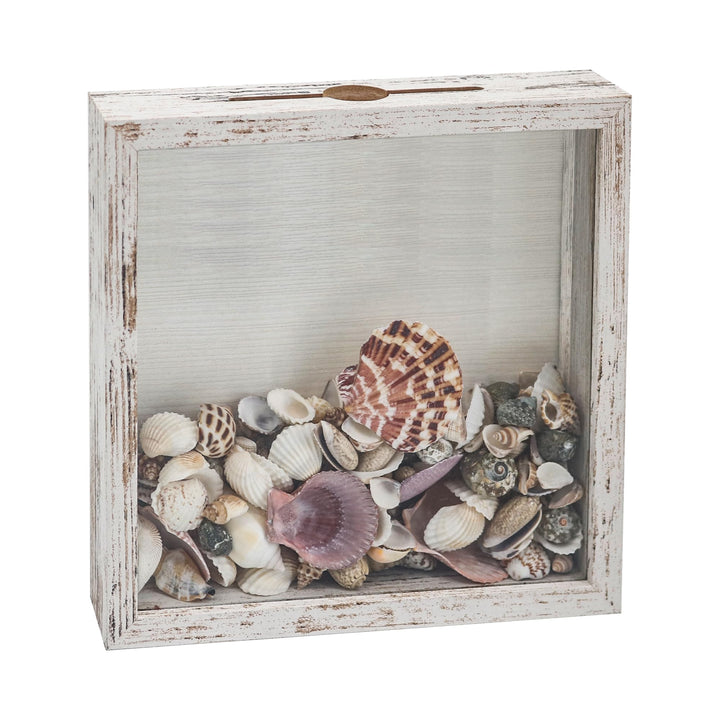 FramePro Kleine Schattenbox Muschel-Kollektion, Weiss, 20,3 x 20,3 cm, mit Schlitz, Filmreise, Sport