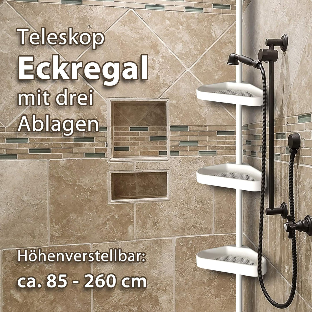 GK Teleskopregal Eckregal mit 3 Ablagen Badregal Ecke Duschecke Duschregal Regal