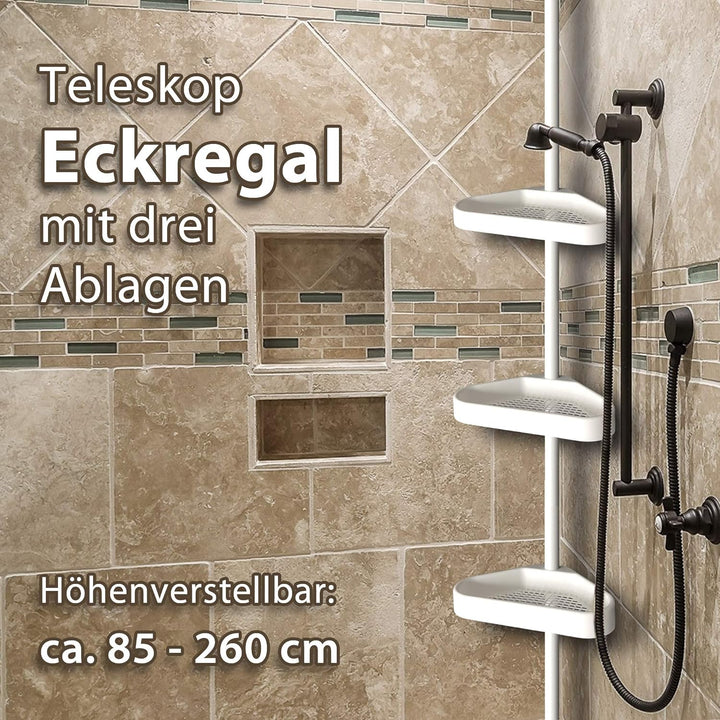 GK Teleskopregal Eckregal mit 3 Ablagen Badregal Ecke Duschecke Duschregal Regal