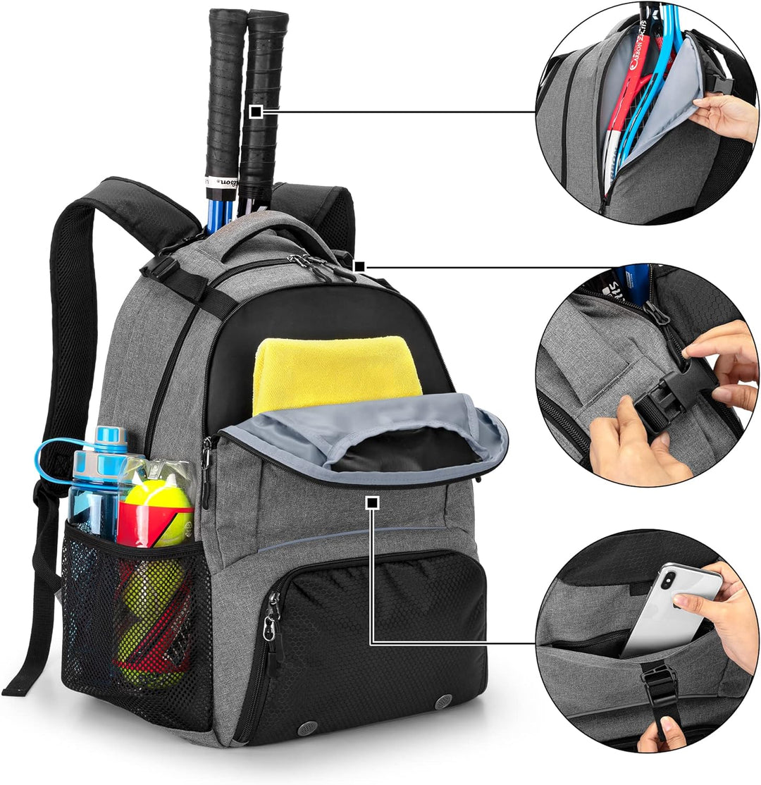 DSLEAF Tennisrucksack für 2 Schläger, Tennistasche mit separatem belüftetem Schuhraum für Tennis-/Pi