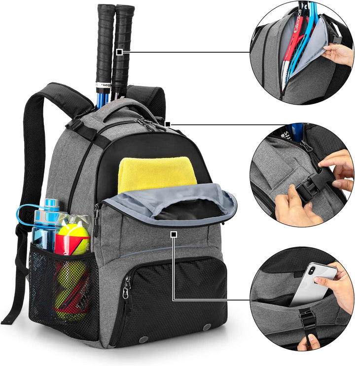 DSLEAF Tennisrucksack für 2 Schläger, Tennistasche mit separatem belüftetem Schuhraum für Tennis-/Pi