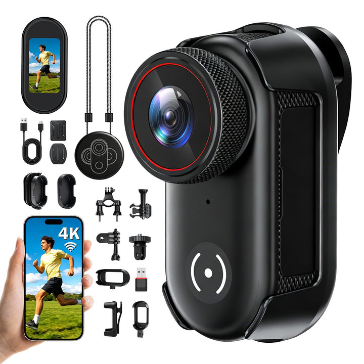 4K Action Cam Mini Bodycam, Magnetisch mit 6-Achsen EIS | 150° Weitwinkel, WiFi App, 150 Min. Aufnah